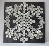 button art with vintage mother of pearl venise lace