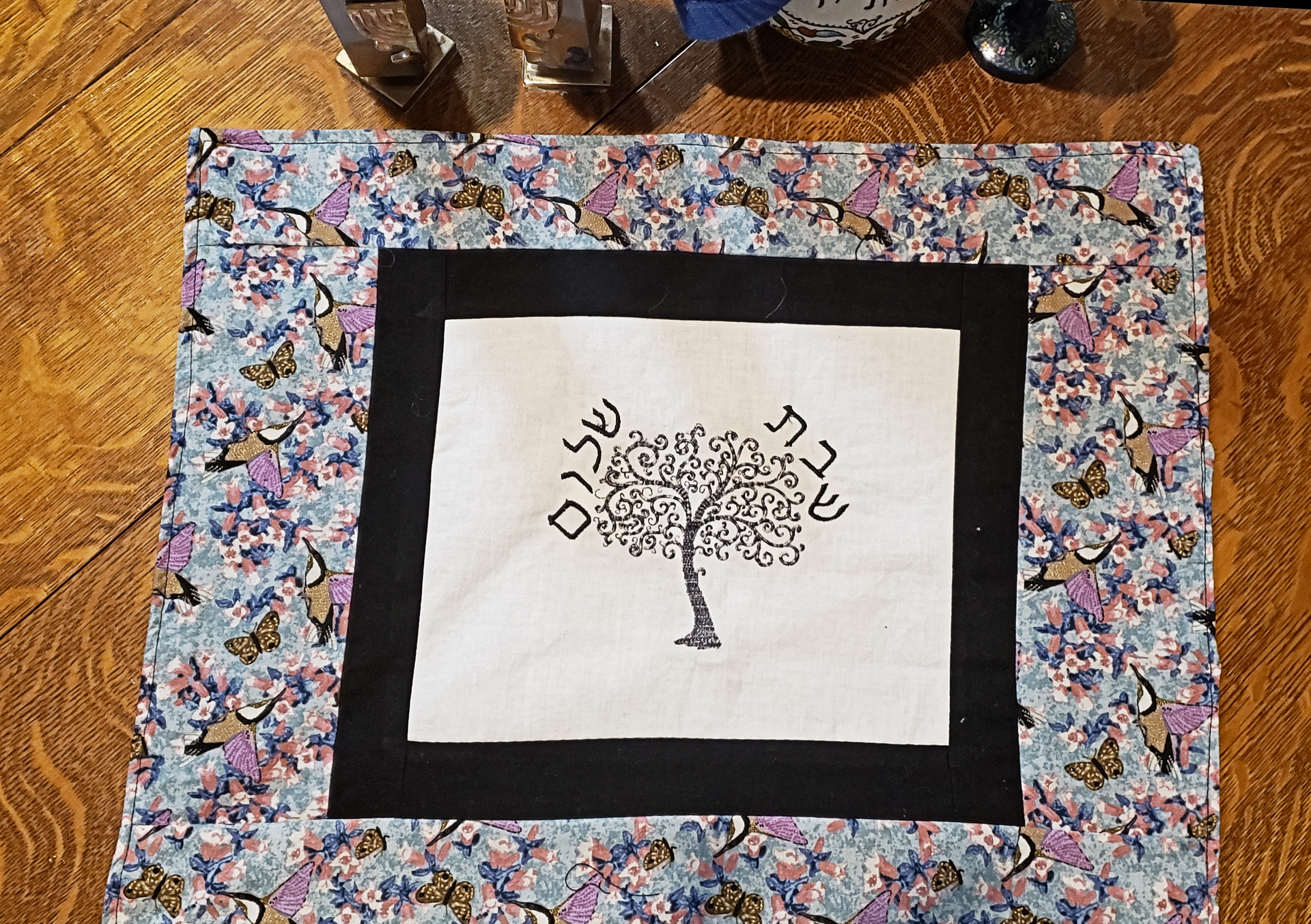 Handmade tree of life and birds challah cover