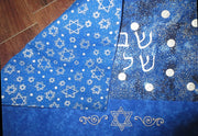 royal blue challah cover embroidered star of davids silver mother of pearl real button accents