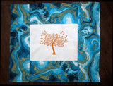 golden tree of life modern challah cover embroidered hebrew shabbat shalom metallic agate turquoise fabric