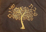golden tree of life modern challah cover embroidered hebrew shabbat shalom arty paint brush fabric