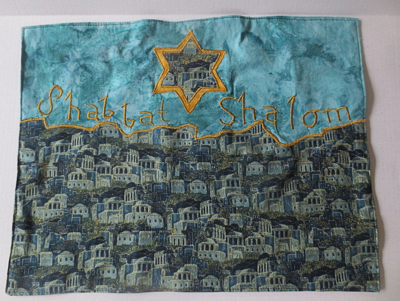 green gold jerusalem scene challah cover shabbat centerpiece mat hebrew