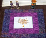 modern challah cover embroidered golden tree of life hebrew shabbat shalom purple leaves