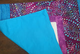 embroidered challah cover hebrew shabbat shalom turquoise and purple batiks
