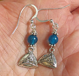 gemstone silver charm earrings for purim blue azure agate / hamentashens / hypoallergic wires