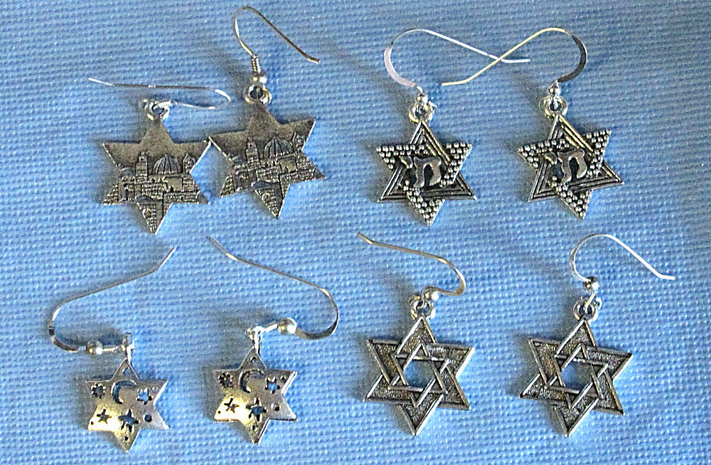 star of david silver charm earrings sterling silver ear wires