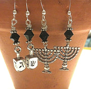 hanukkah or chanukah swarovski crystals silver earrings menorahs and dreidels sterling ear wires