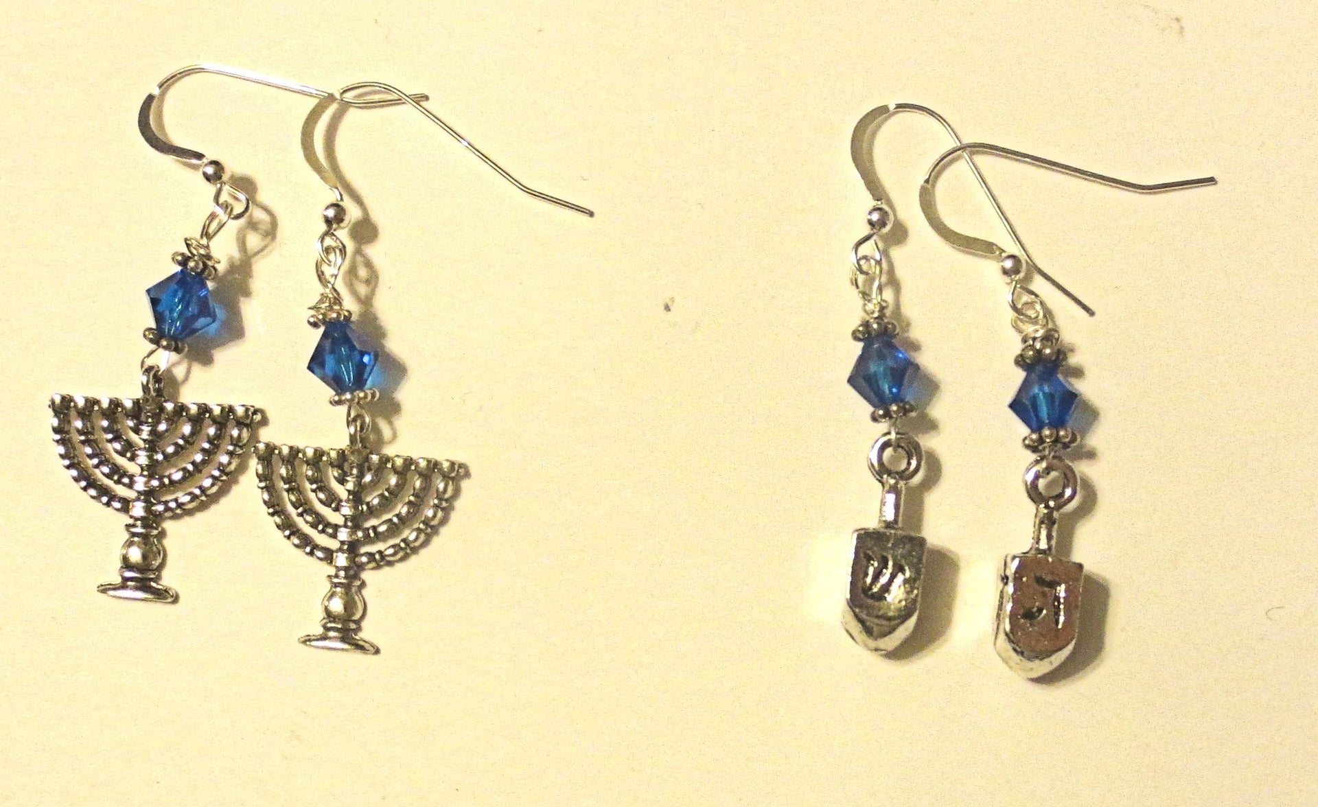 hanukkah or chanukah swarovski crystals silver earrings menorahs and dreidels sterling ear wires