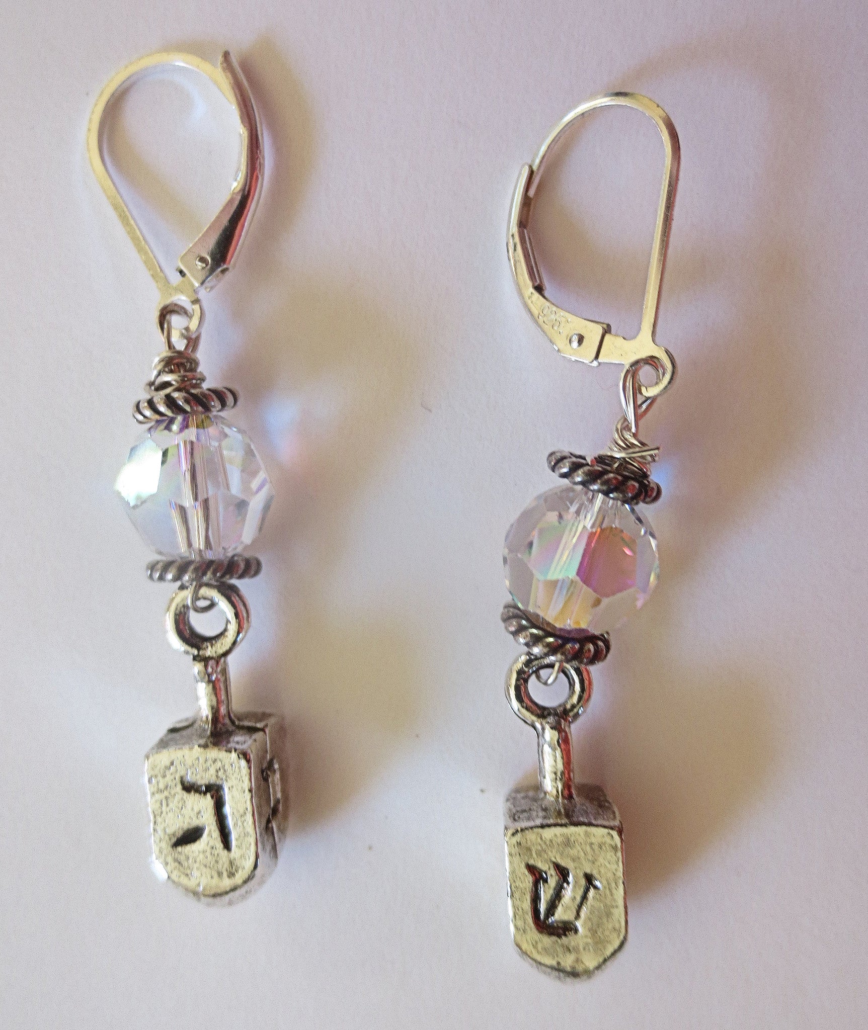 hanukkah or chanukah swarovski crystals silver earrings menorahs and dreidels sterling ear wires