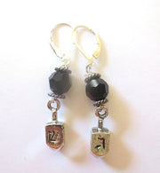 hanukkah or chanukah swarovski crystals silver earrings menorahs and dreidels sterling ear wires jet black faceted helix swaroski crystals / dreidels / lever backs