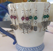 hanukkah or chanukah swarovski crystals silver earrings menorahs and dreidels sterling ear wires