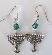 hanukkah or chanukah swarovski crystals silver earrings menorahs and dreidels sterling ear wires