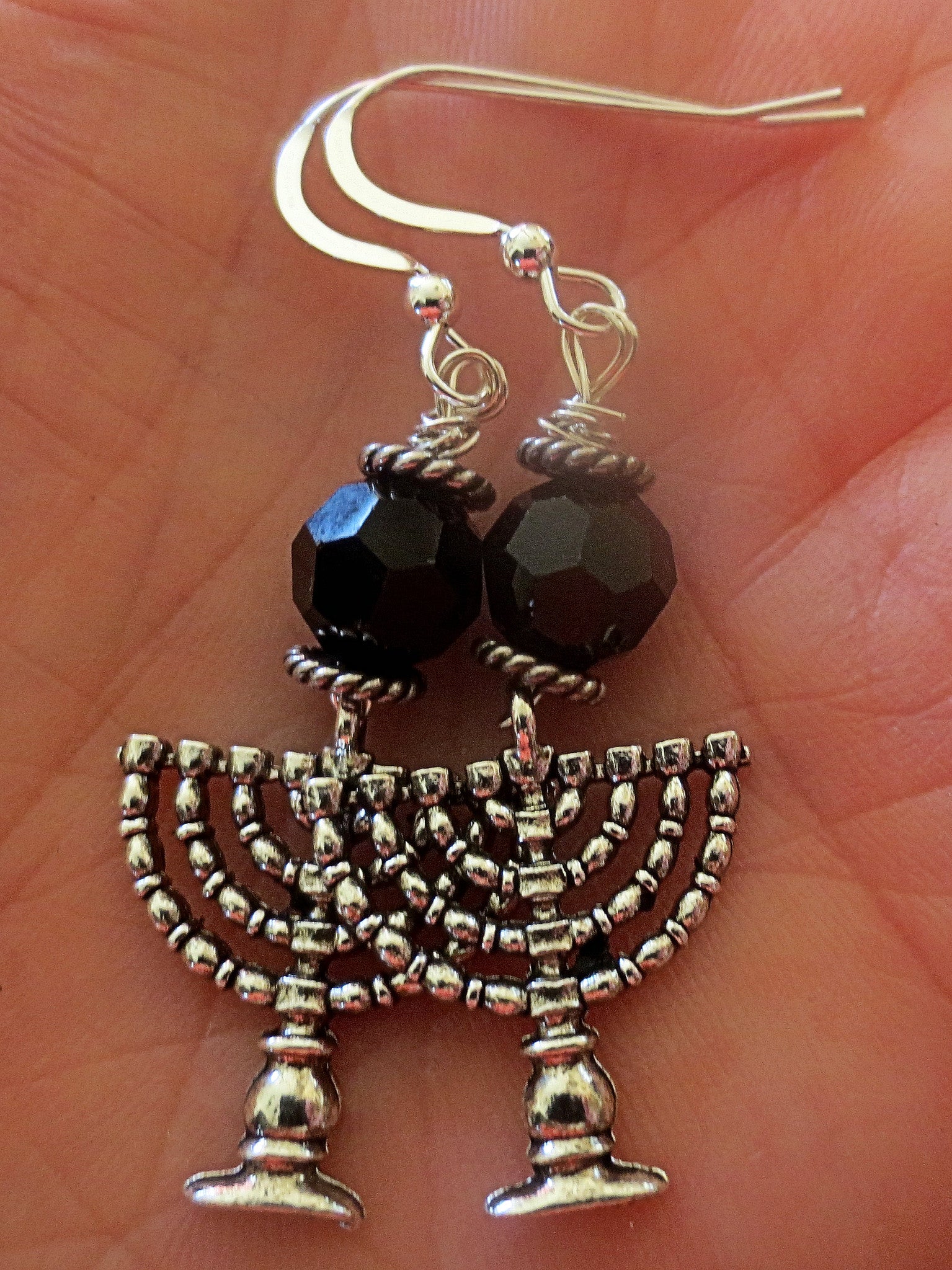 hanukkah or chanukah swarovski crystals silver earrings menorahs and dreidels sterling ear wires