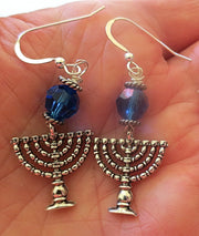 hanukkah or chanukah swarovski crystals silver earrings menorahs and dreidels sterling ear wires