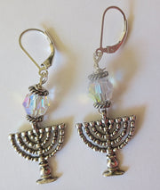 hanukkah or chanukah swarovski crystals silver earrings menorahs and dreidels sterling ear wires