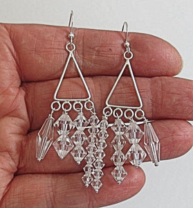 clear swarovski crystals chandelier earrings sterling silver bohemian styling regular sterling ear wires