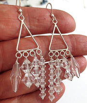 clear swarovski crystals chandelier earrings sterling silver bohemian styling