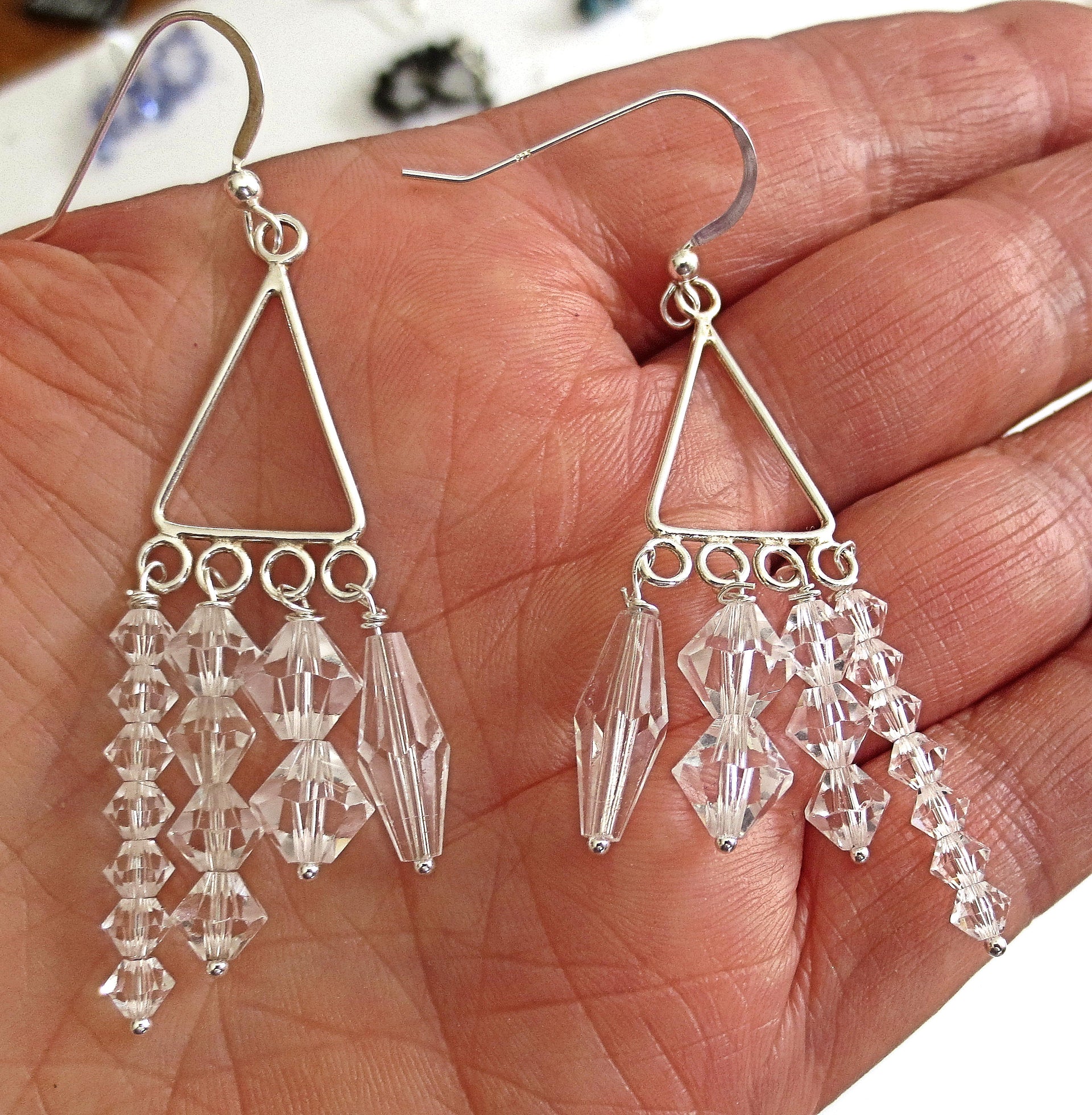 clear swarovski crystals chandelier earrings sterling silver bohemian styling