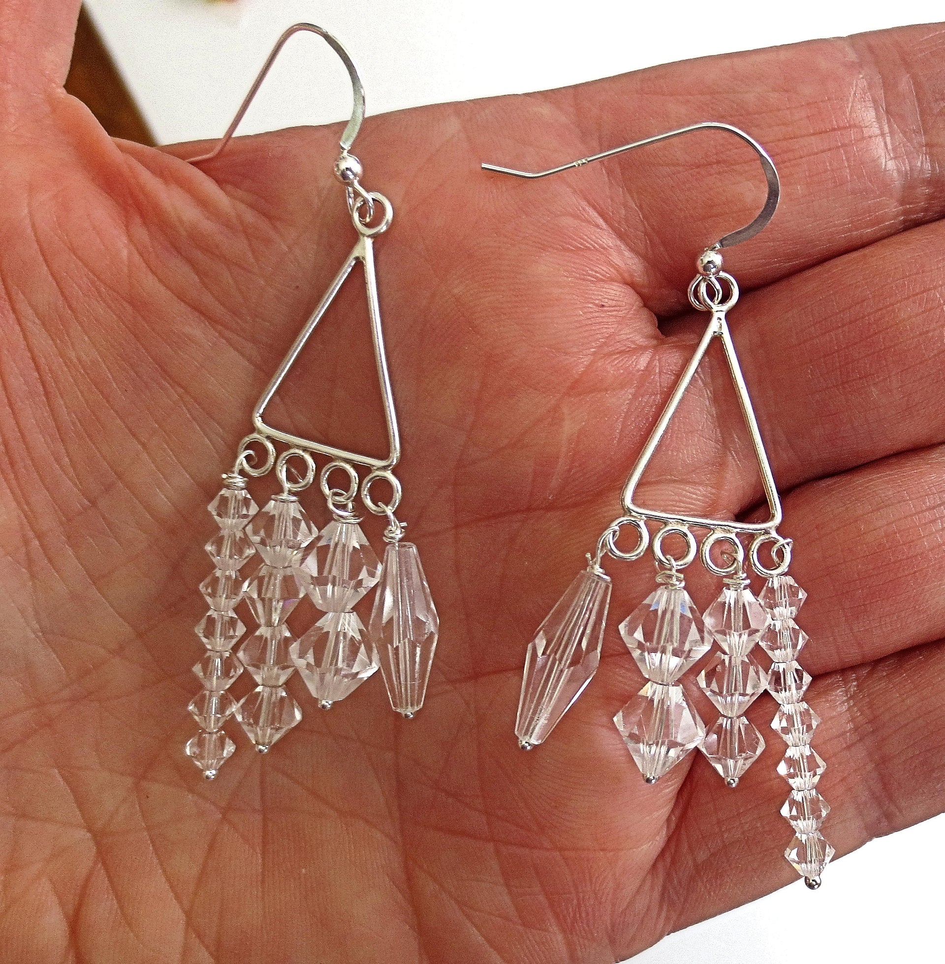 clear swarovski crystals chandelier earrings sterling silver bohemian styling