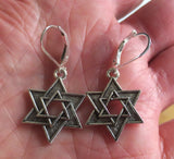 star of david silver charm earrings sterling silver ear wires double star of david / sterling leverbacks