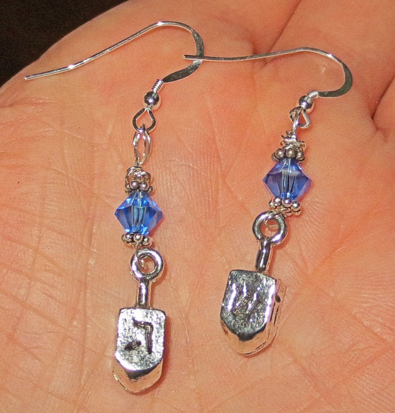 hanukkah or chanukah swarovski crystals silver earrings menorahs and dreidels sterling ear wires