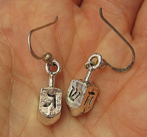 hanukkah or chanukah simple silver earrings menorahs and dreidels dreidels / sterling silver regular ear wires