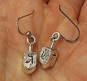 hanukkah or chanukah simple silver earrings menorahs and dreidels