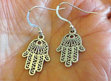 hamsa hand earrings  chamesh or hand of fatima silver charm jewelry filagree fancy hamsa / regular sterling ear wires