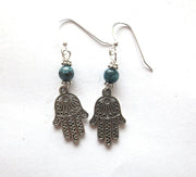 filagree hamsa earrings gemstones hand of fatima green sesame jasper / sterling regular ear wires