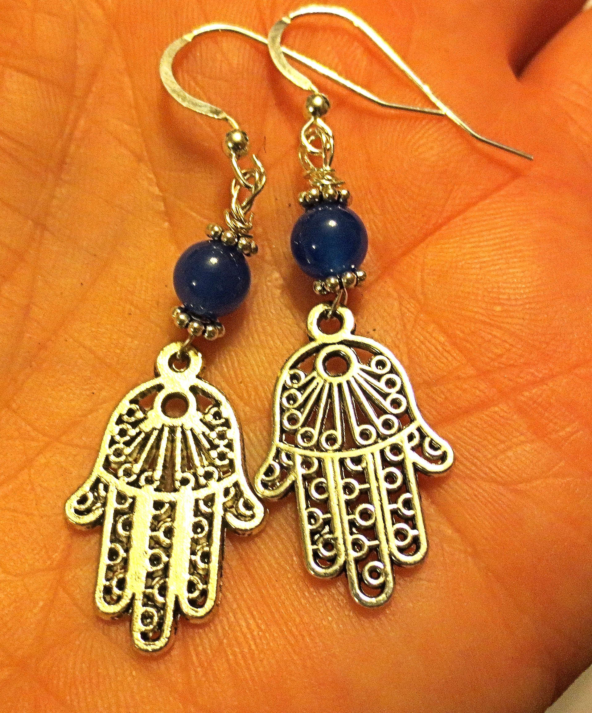 filagree hamsa earrings gemstones hand of fatima