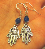 filagree hamsa earrings gemstones hand of fatima blue agates / sterling regular ear wires