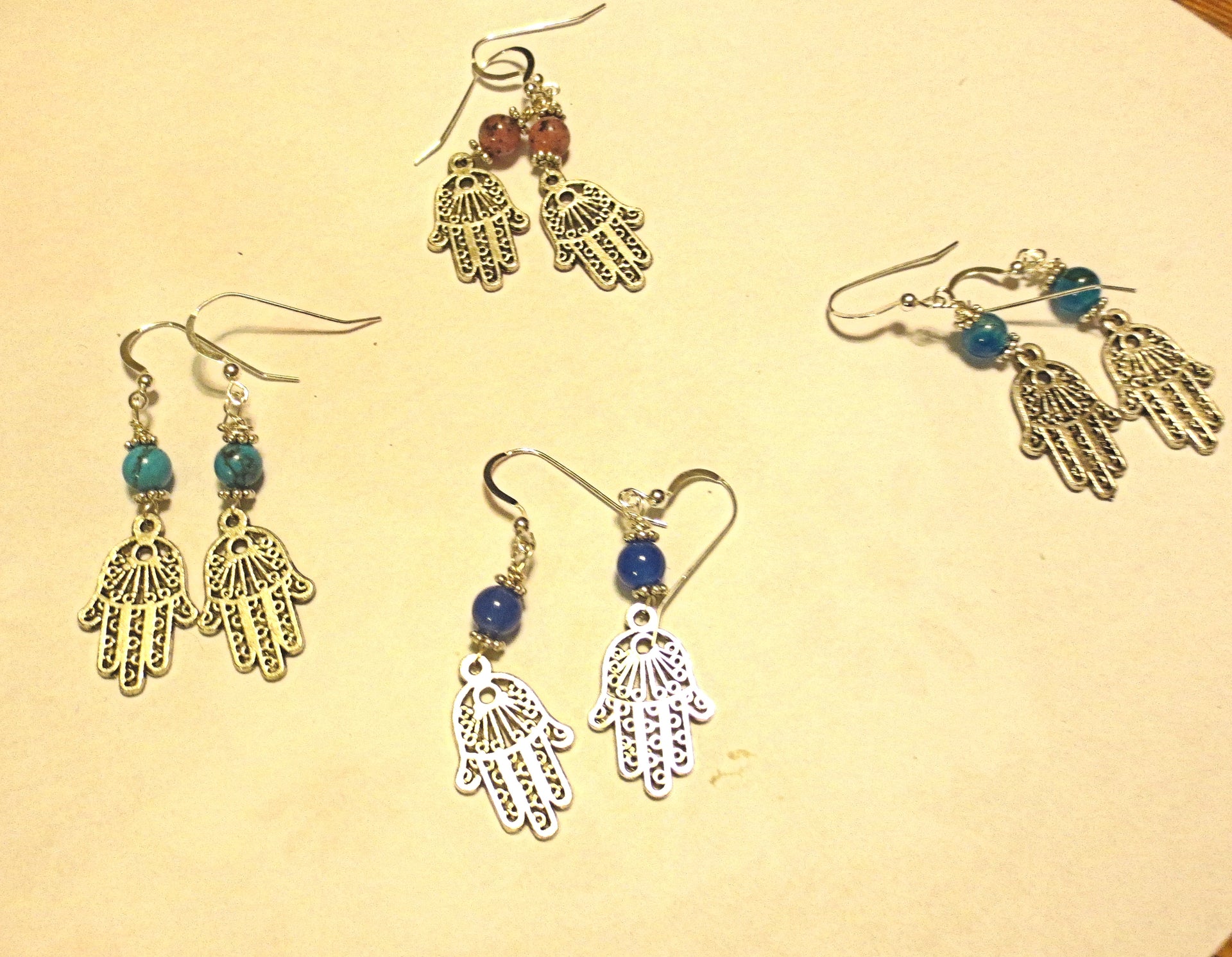 filagree hamsa earrings gemstones hand of fatima