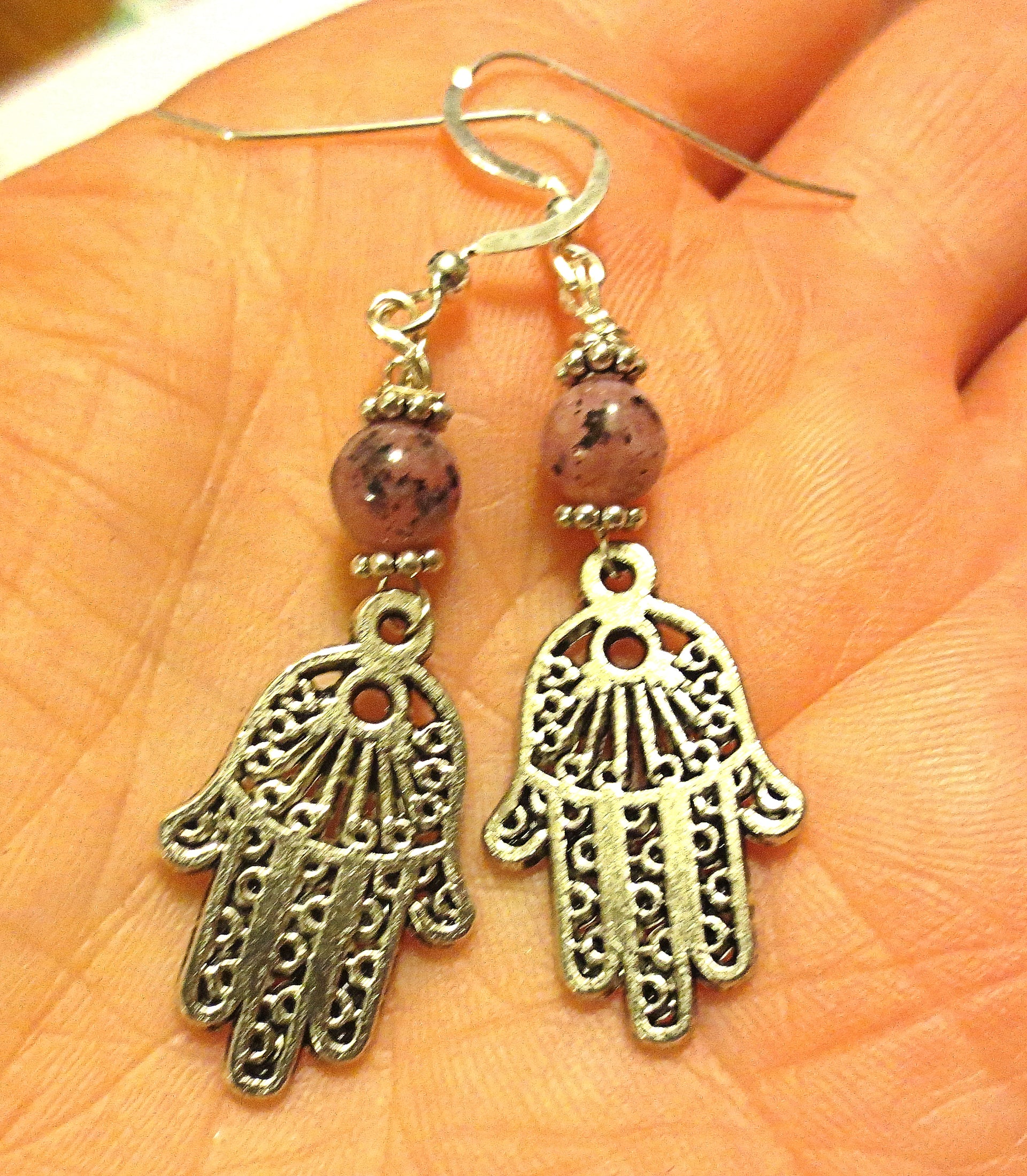 filagree hamsa earrings gemstones hand of fatima