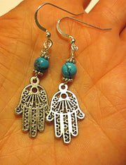 filagree hamsa earrings gemstones hand of fatima queen turquoise / sterling regular ear wires