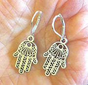 hamsa hand earrings  chamesh or hand of fatima silver charm jewelry filagree fancy hamsa / sterling leverbacks