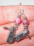 gemstone silver charm earrings for purim sesame pink jasper / groggers / sterling regular ear wires