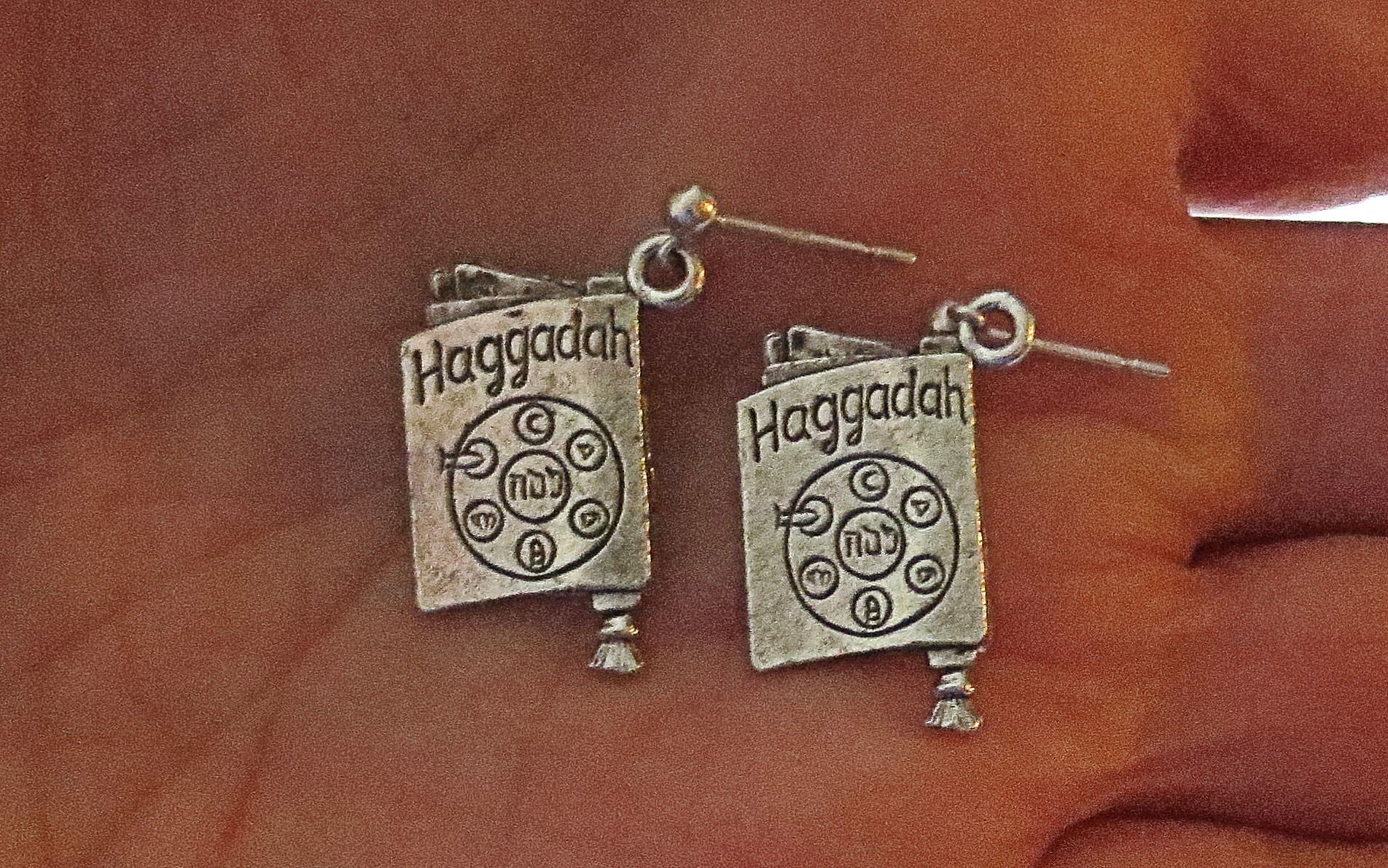 passover theme silver earrings