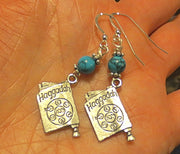 gemstone silver charm earrings for passover seder plates, matzah, haggadah queen turquoise / haggadahs / sterling silver regular ear wires