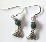 gemstone silver charm earrings for purim green jasper / hamentashens / sterling regular ear wires