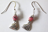 gemstone silver charm earrings for purim sesame pink jasper / hamentashens / sterling regular ear wires