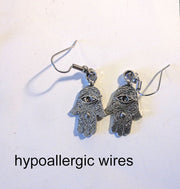 hamsa hand earrings  chamesh or hand of fatima silver charm jewelry hamsa evil eye / hypoallergic wires