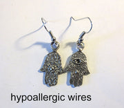 hamsa hand earrings  chamesh or hand of fatima silver charm jewelry