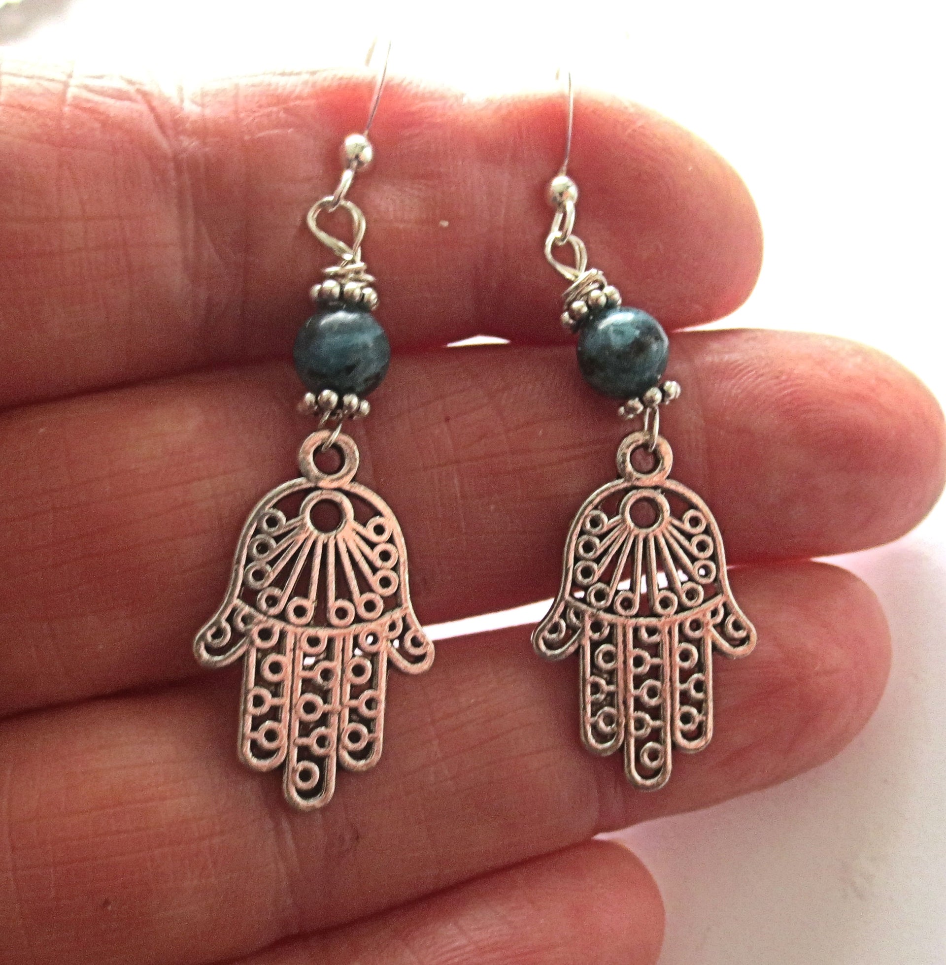 filagree hamsa earrings gemstones hand of fatima