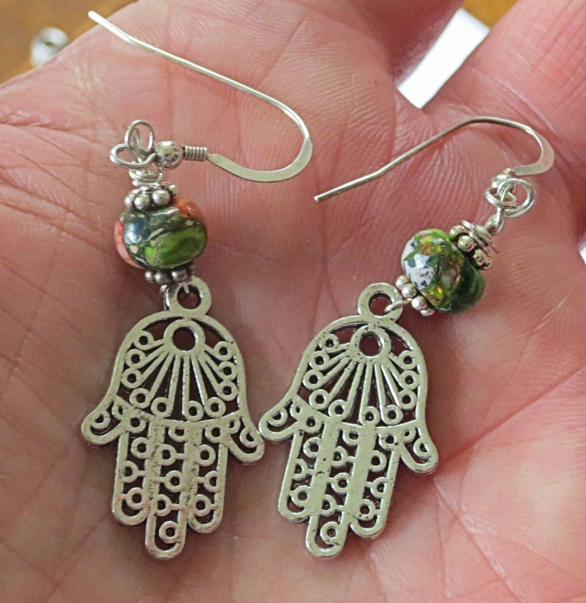 filagree hamsa earrings gemstones hand of fatima