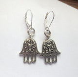 hamsa hand earrings  chamesh or hand of fatima silver charm jewelry hamsa with heart / sterling leverbacks