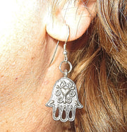 hamsa hand earrings  chamesh or hand of fatima silver charm jewelry