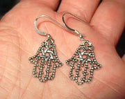 hamsa hand earrings  chamesh or hand of fatima silver charm jewelry