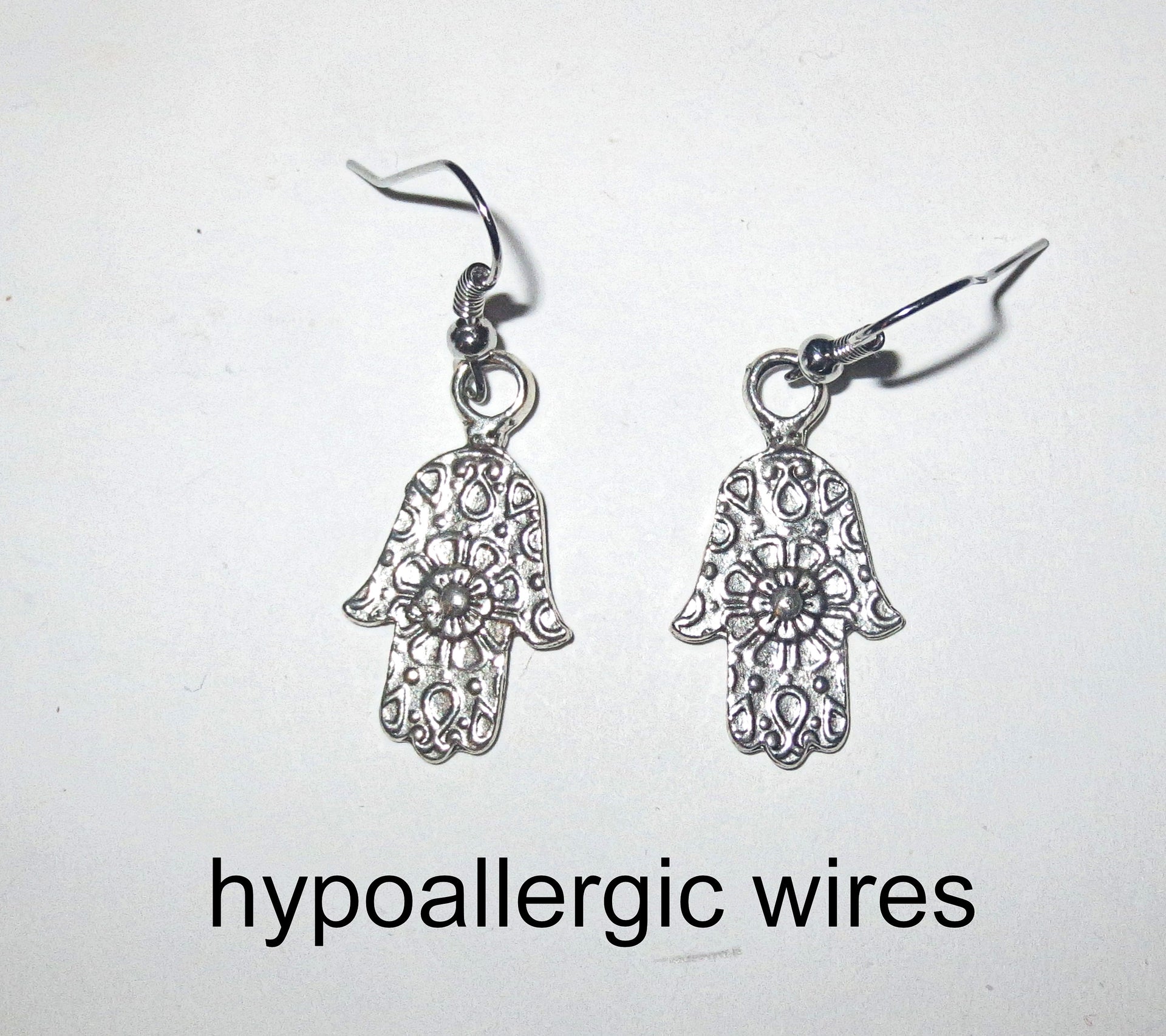 hamsa hand earrings  chamesh or hand of fatima silver charm jewelry