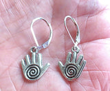 hamsa hand earrings  chamesh or hand of fatima silver charm jewelry healing hand / sterling leverbacks
