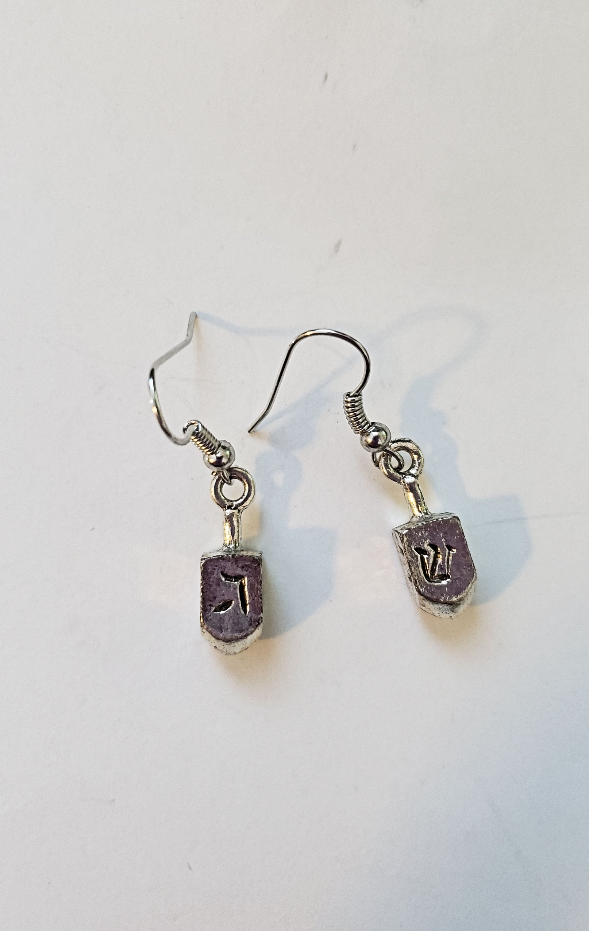 hanukkah or chanukah simple silver earrings menorahs and dreidels dreidels / hypoallergic wires